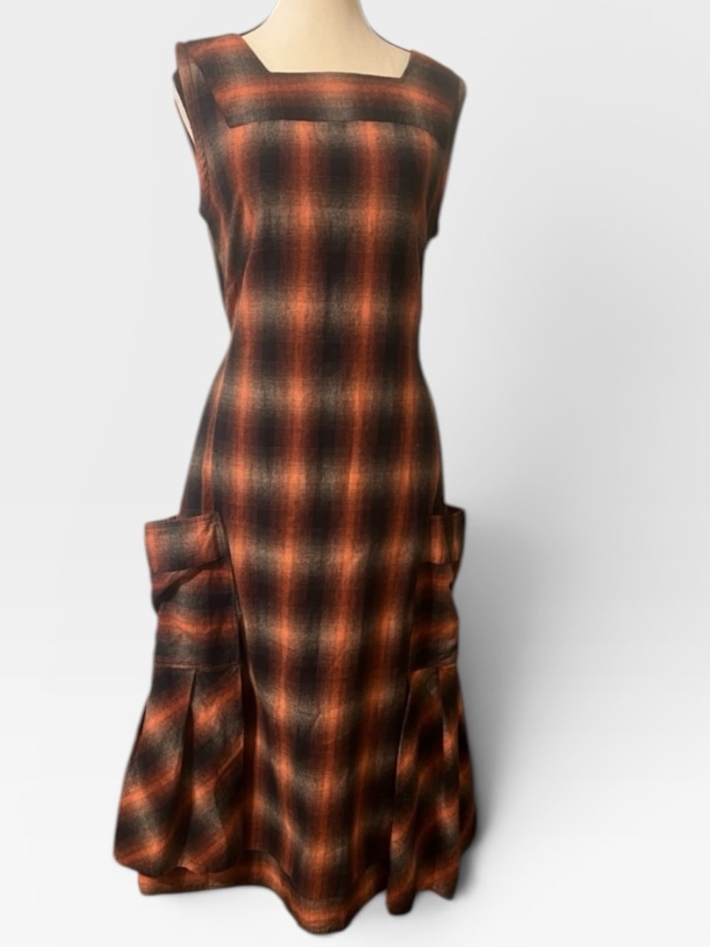 Ivey Abitz Bespoke Plaid Frock Dress Utility Pockets Lagenlook Artisan M